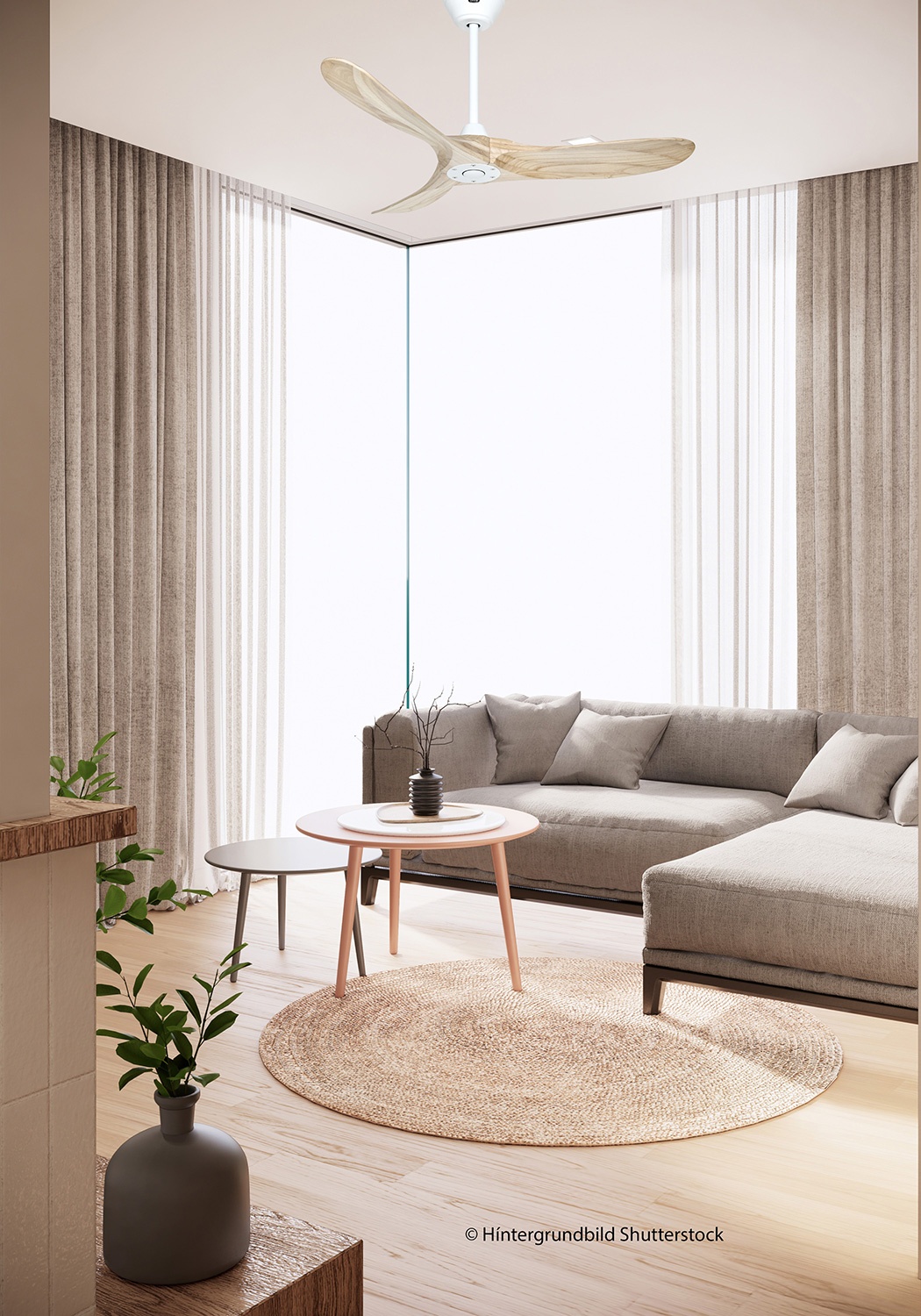 CasaFan Deckenventilator Eco Genuino 122 MW-NT Weiß - Holz natur Ambiente