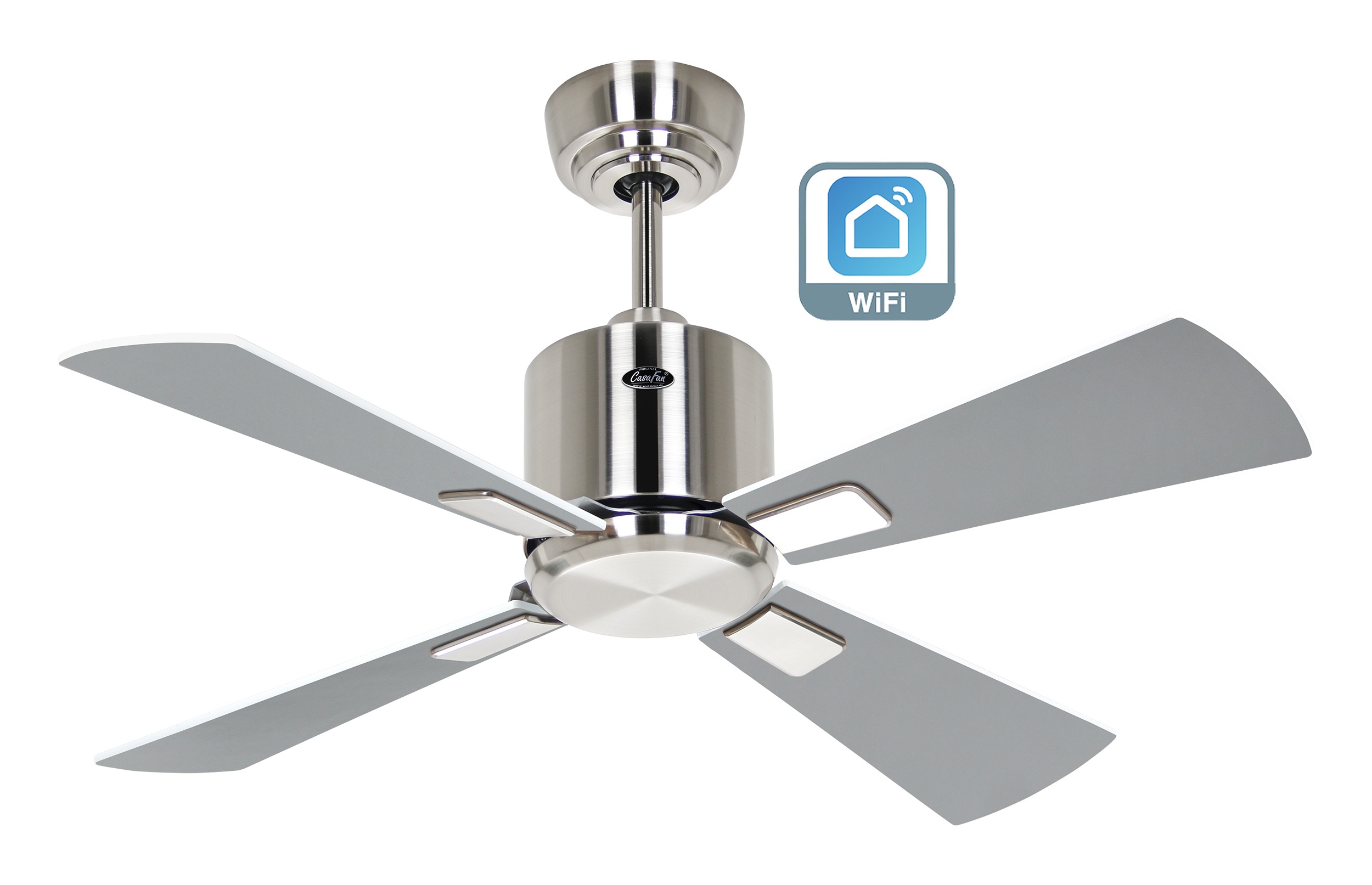 CasaFan Deckenventilator Eco Neo III 92 BN-WE/LG Chrom gebürstet - weiß/lichtgrau WiFi/WLAN