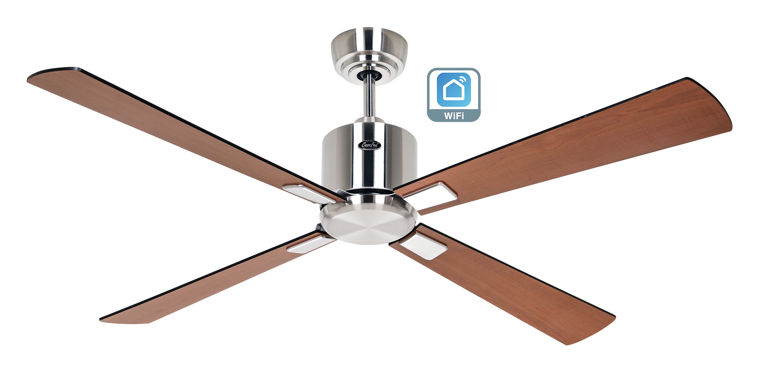 CasaFan Deckenventilator Eco Neo III 132 BN-SW/TK Chrom gebürstet - schwarz/Teak WiFi/WLAN